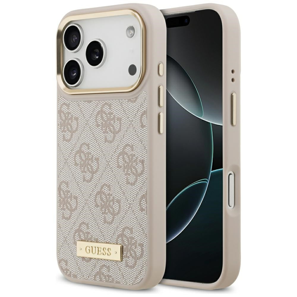 Калъф MagSafe за Apple iPhone 17 Pro, Guess, 4G Logo Plate, Розов