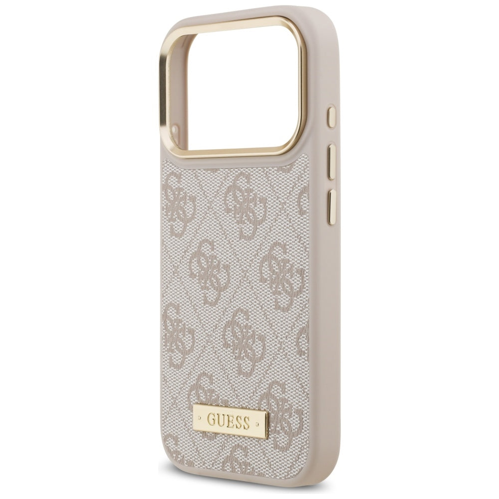 Калъф MagSafe за Apple iPhone 17 Pro, Guess, 4G Logo Plate, Розов