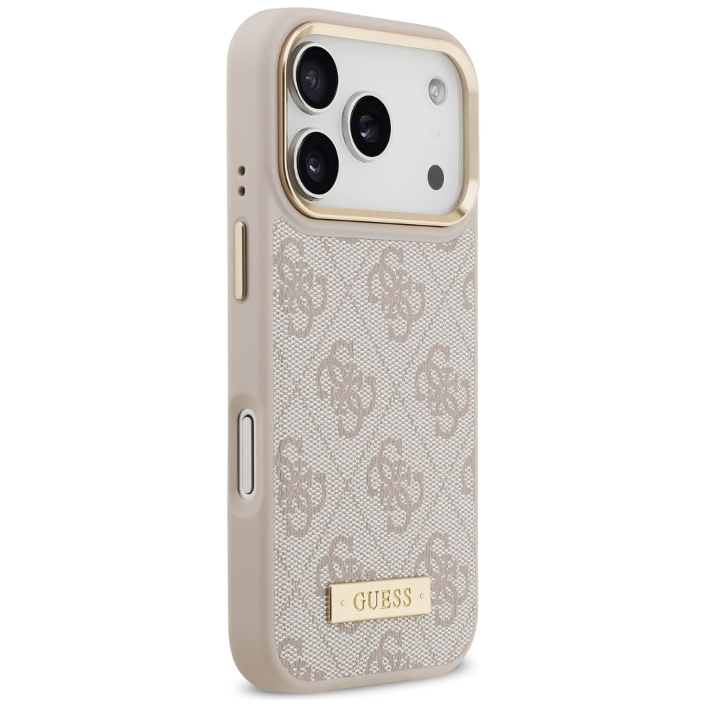 Калъф MagSafe за Apple iPhone 17 Pro, Guess, 4G Logo Plate, Розов