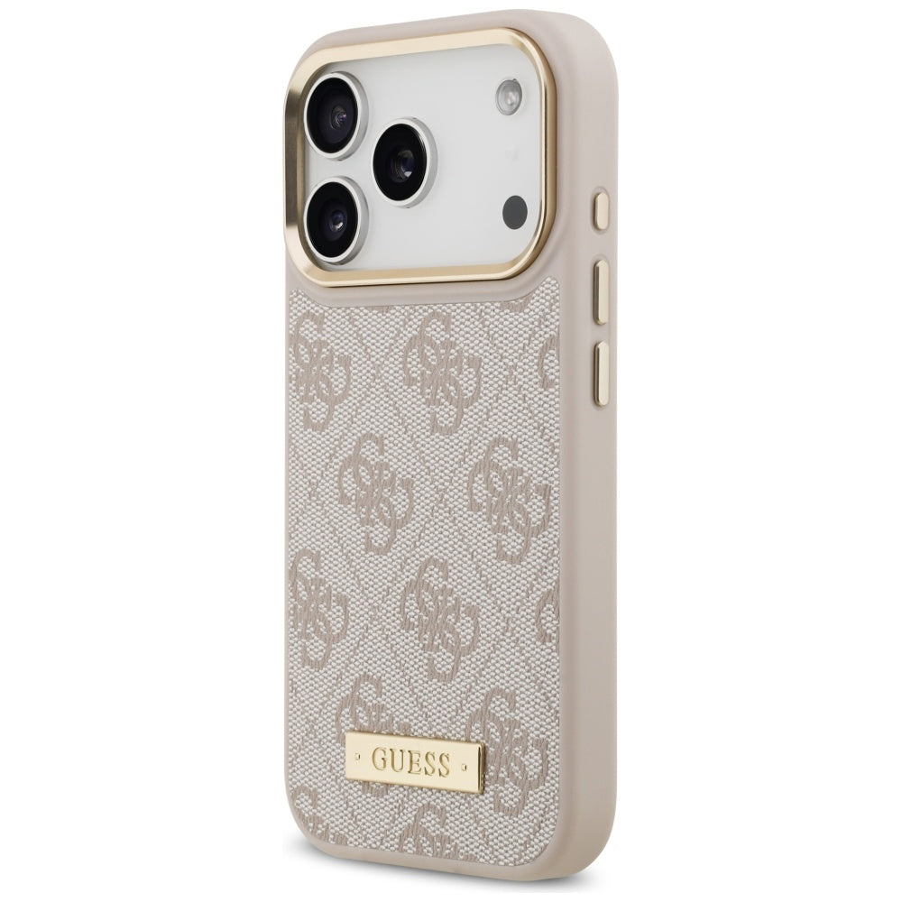 Калъф MagSafe за Apple iPhone 17 Pro, Guess, 4G Logo Plate, Розов