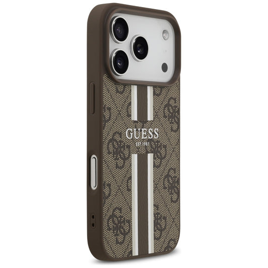 Калъф MagSafe за Apple iPhone 17 Pro, Guess, 4G Printed Stripes, Кафяв