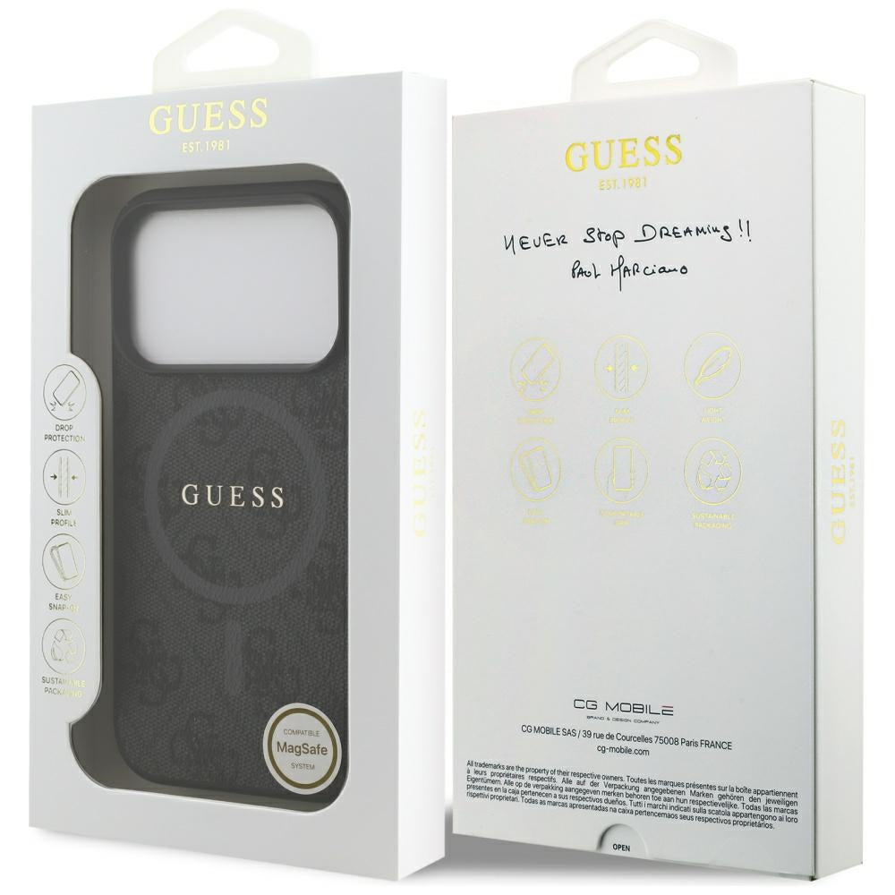 Калъф MagSafe за Apple iPhone 17 Pro, Guess, 4G Ring Classic Logo, Черен