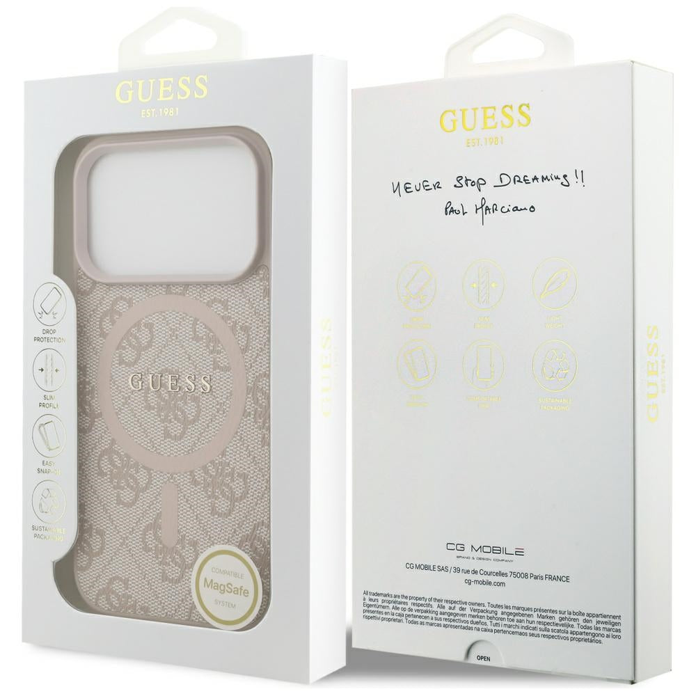 Калъф MagSafe за Apple iPhone 17 Pro, Guess, 4G Ring Classic Logo, Розов