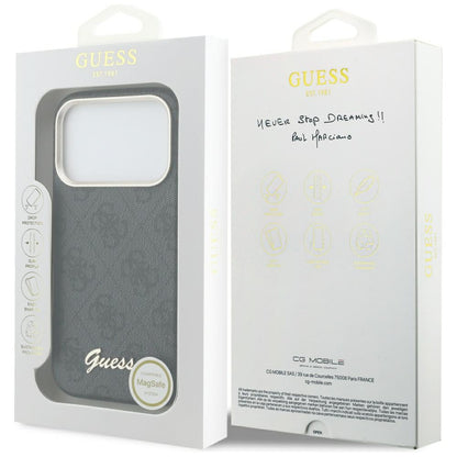 Калъф MagSafe за Apple iPhone 17 Pro, Guess, 4G Script Logo, Черен