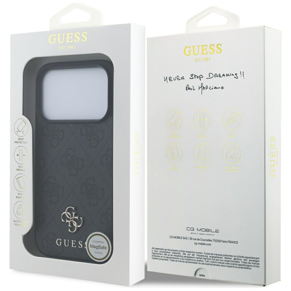 Калъф MagSafe за Apple iPhone 17 Pro, Guess, 4G Small and Classic Logo, Черен