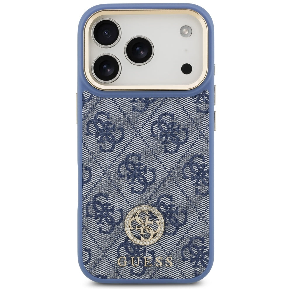 Калъф MagSafe за Apple iPhone 17 Pro, Guess, 4G Strass Logo with Big Strap, Син