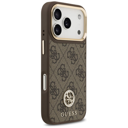 Калъф MagSafe за Apple iPhone 17 Pro, Guess, 4G Strass Logo with Big Strap, Кафяв