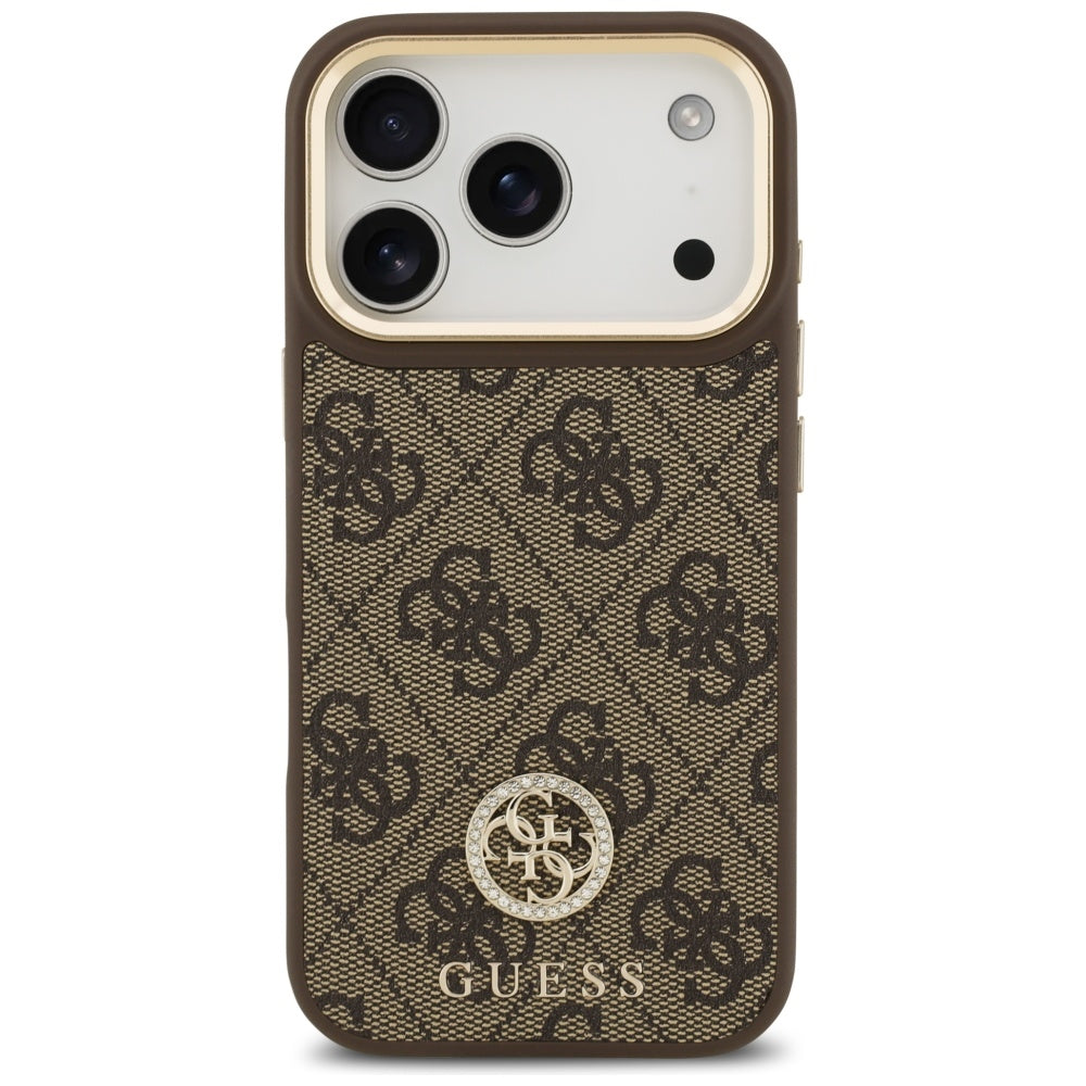Калъф MagSafe за Apple iPhone 17 Pro, Guess, 4G Strass Logo with Big Strap, Кафяв