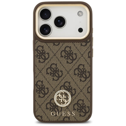 Калъф MagSafe за Apple iPhone 17 Pro, Guess, 4G Strass Logo with Big Strap, Кафяв