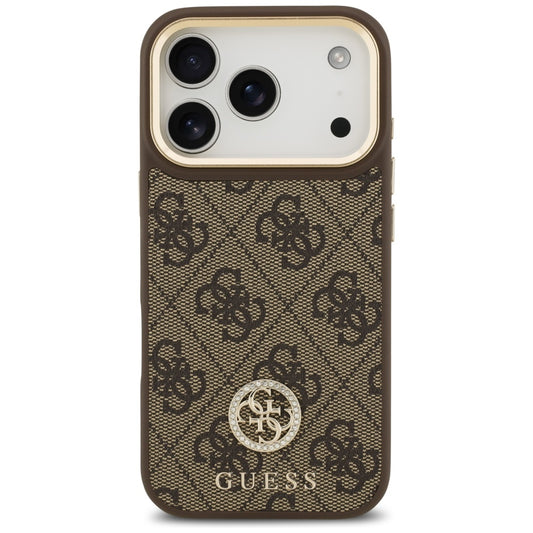 Калъф MagSafe за Apple iPhone 17 Pro, Guess, 4G Strass Logo with Big Strap, Кафяв