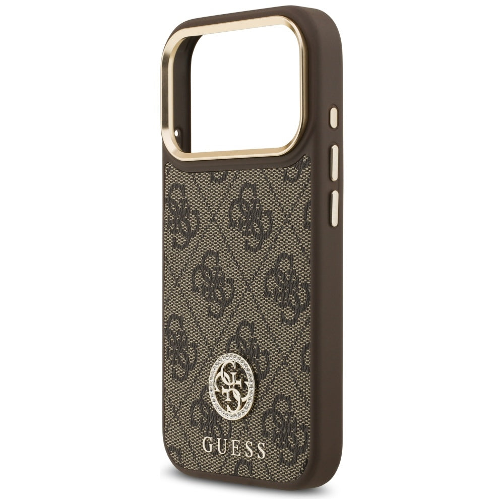 Калъф MagSafe за Apple iPhone 17 Pro, Guess, 4G Strass Logo with Big Strap, Кафяв