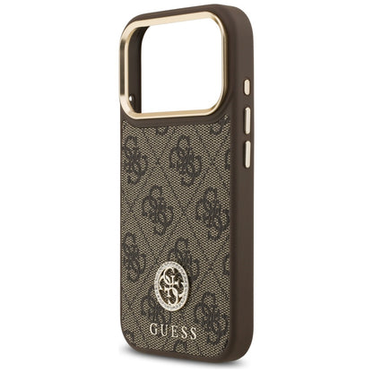 Калъф MagSafe за Apple iPhone 17 Pro, Guess, 4G Strass Logo with Big Strap, Кафяв