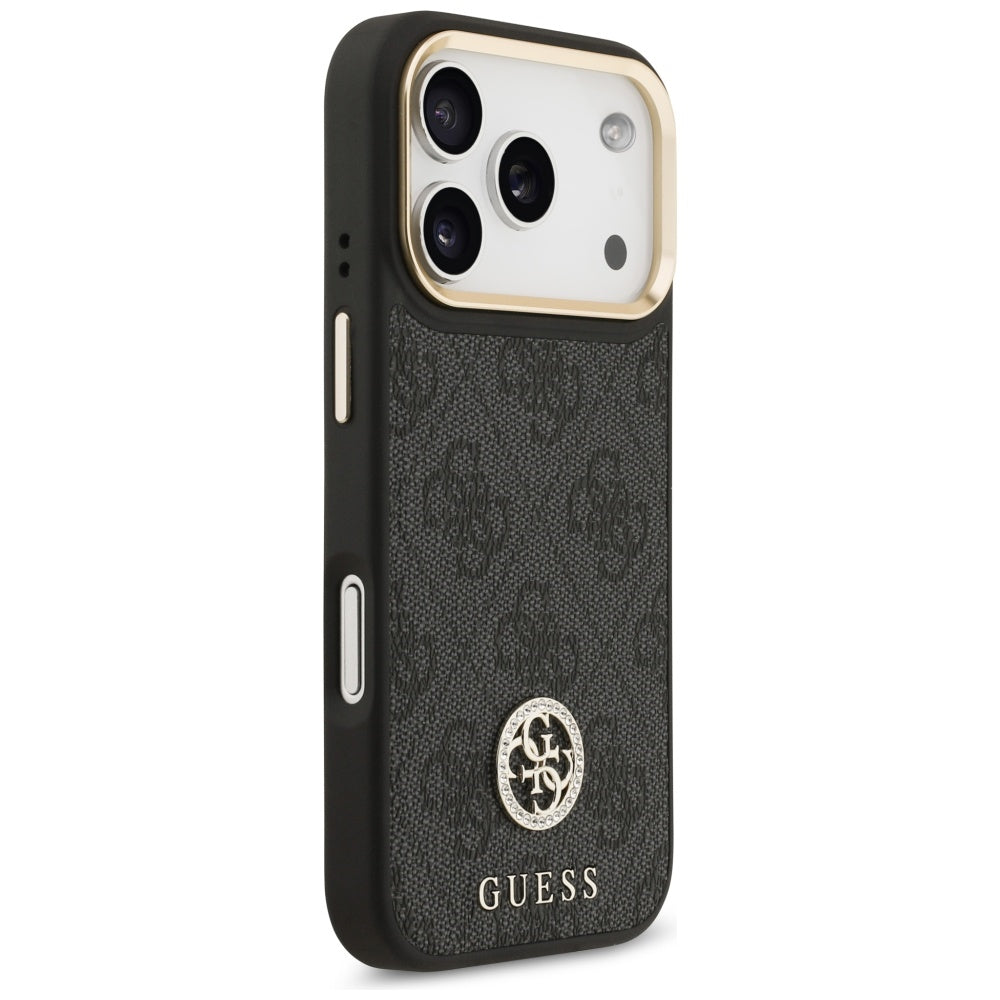 Калъф MagSafe за Apple iPhone 17 Pro, Guess, 4G Strass Logo with Big Strap, Черен