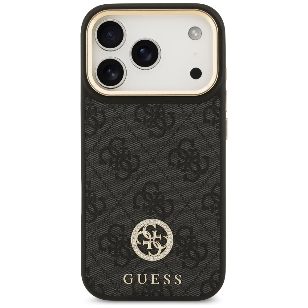 Калъф MagSafe за Apple iPhone 17 Pro, Guess, 4G Strass Logo with Big Strap, Черен