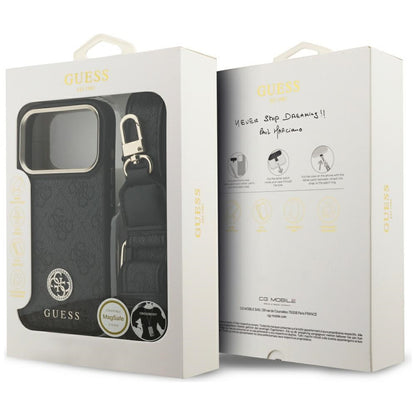 Калъф MagSafe за Apple iPhone 17 Pro, Guess, 4G Strass Logo with Big Strap, Черен