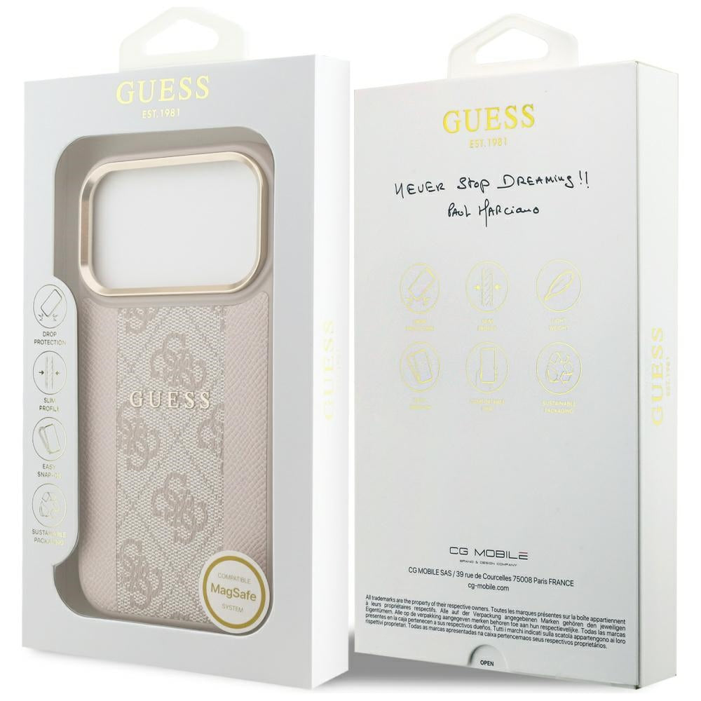 Калъф MagSafe за Apple iPhone 17 Pro, Guess, 4G Stripe, Розов