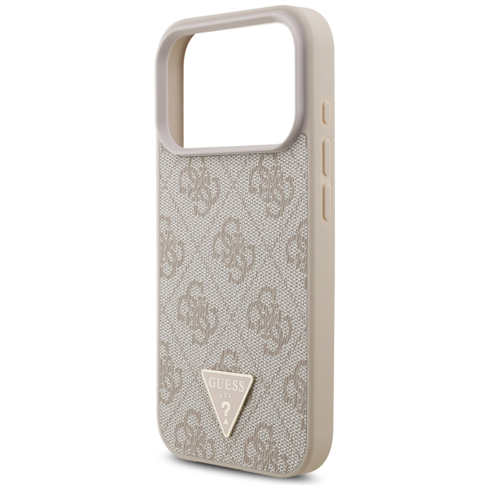 Калъф MagSafe за Apple iPhone 17 Pro, Guess, 4G Triangle Logo с перлена презрамка, Розов