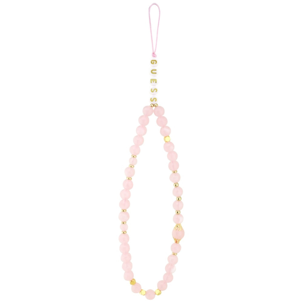 Калъф MagSafe за Apple iPhone 17 Pro, Guess, 4G Triangle Logo с перлена презрамка, Розов