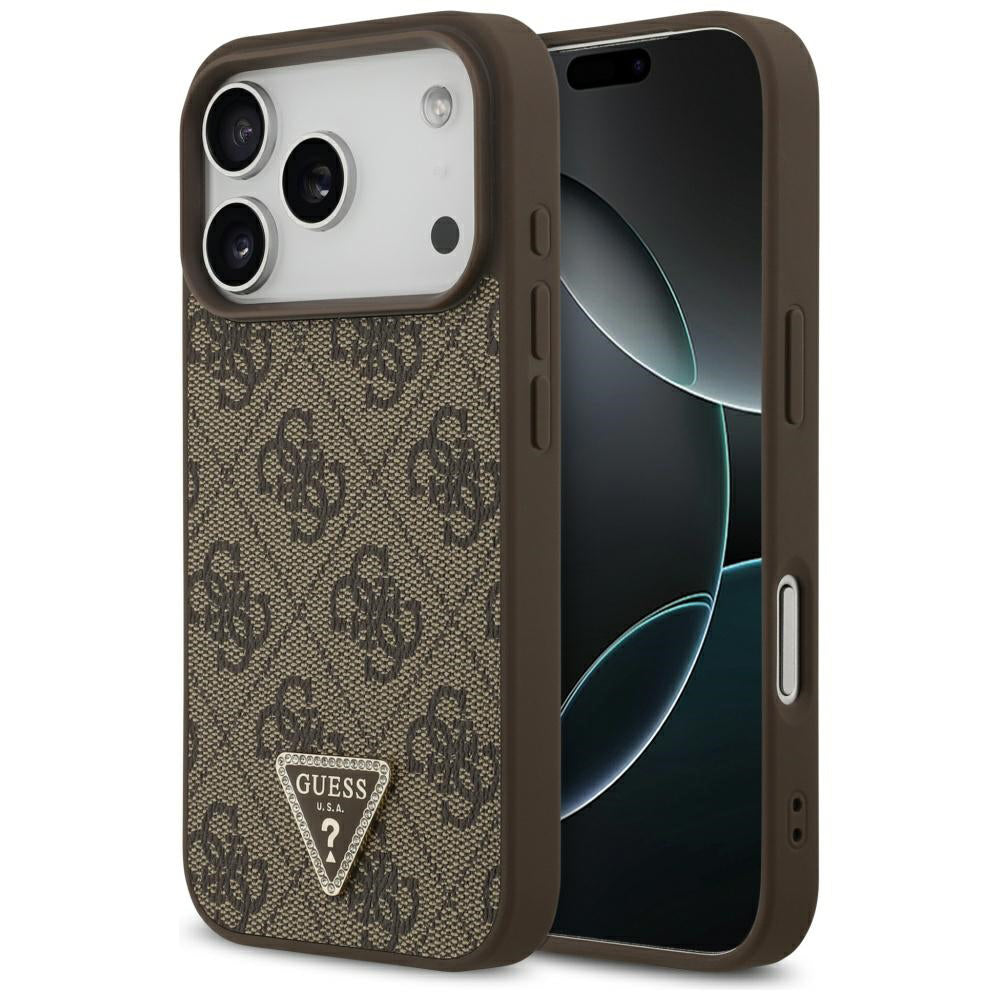 Калъф MagSafe за Apple iPhone 17 Pro, Guess, 4G Triangle Strass, Кафяв