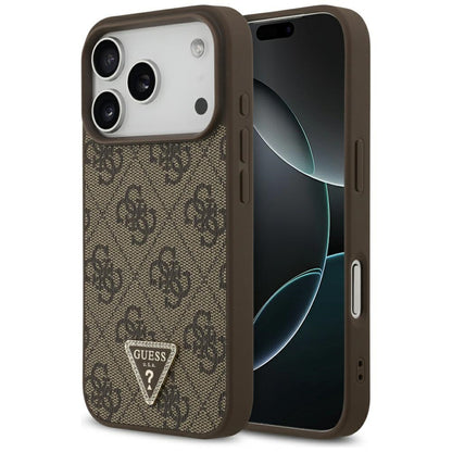 Калъф MagSafe за Apple iPhone 17 Pro, Guess, 4G Triangle Strass, Кафяв