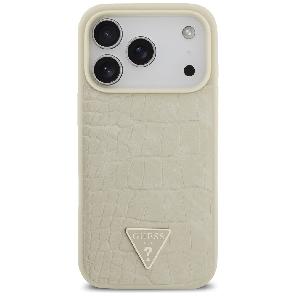 Калъф MagSafe за Apple iPhone 17 Pro, Guess, Croco Triangle Logo, Златист