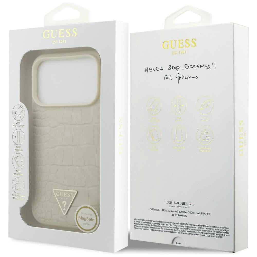 Калъф MagSafe за Apple iPhone 17 Pro, Guess, Croco Triangle Logo, Златист