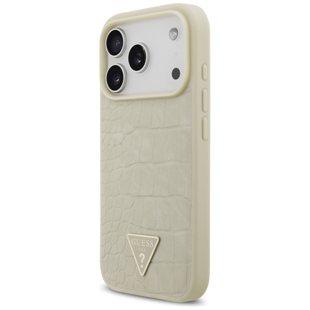 Калъф MagSafe за Apple iPhone 17 Pro, Guess, Croco Triangle Logo, Златист