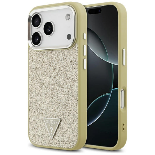Калъф MagSafe за Apple iPhone 17 Pro, Guess, Glitter Triangle Logo, Златист