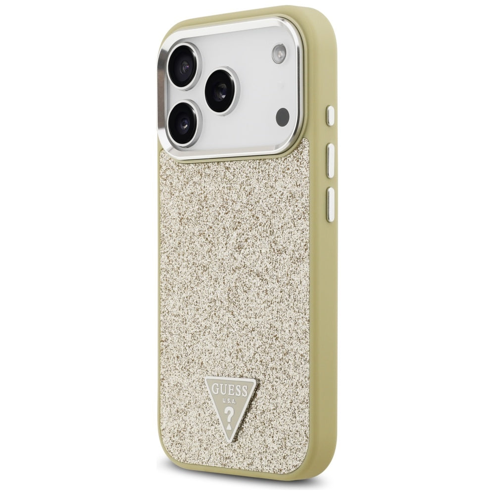 Калъф MagSafe за Apple iPhone 17 Pro, Guess, Glitter Triangle Logo, Златист