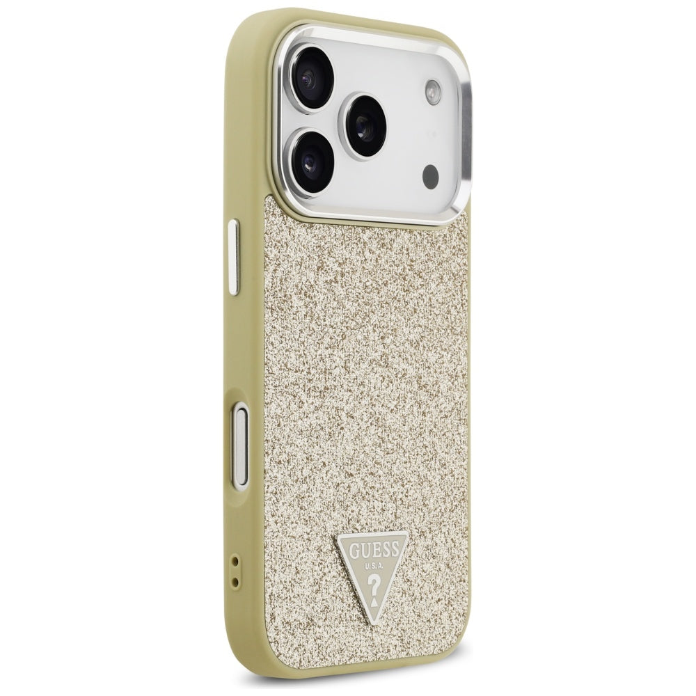 Калъф MagSafe за Apple iPhone 17 Pro, Guess, Glitter Triangle Logo, Златист