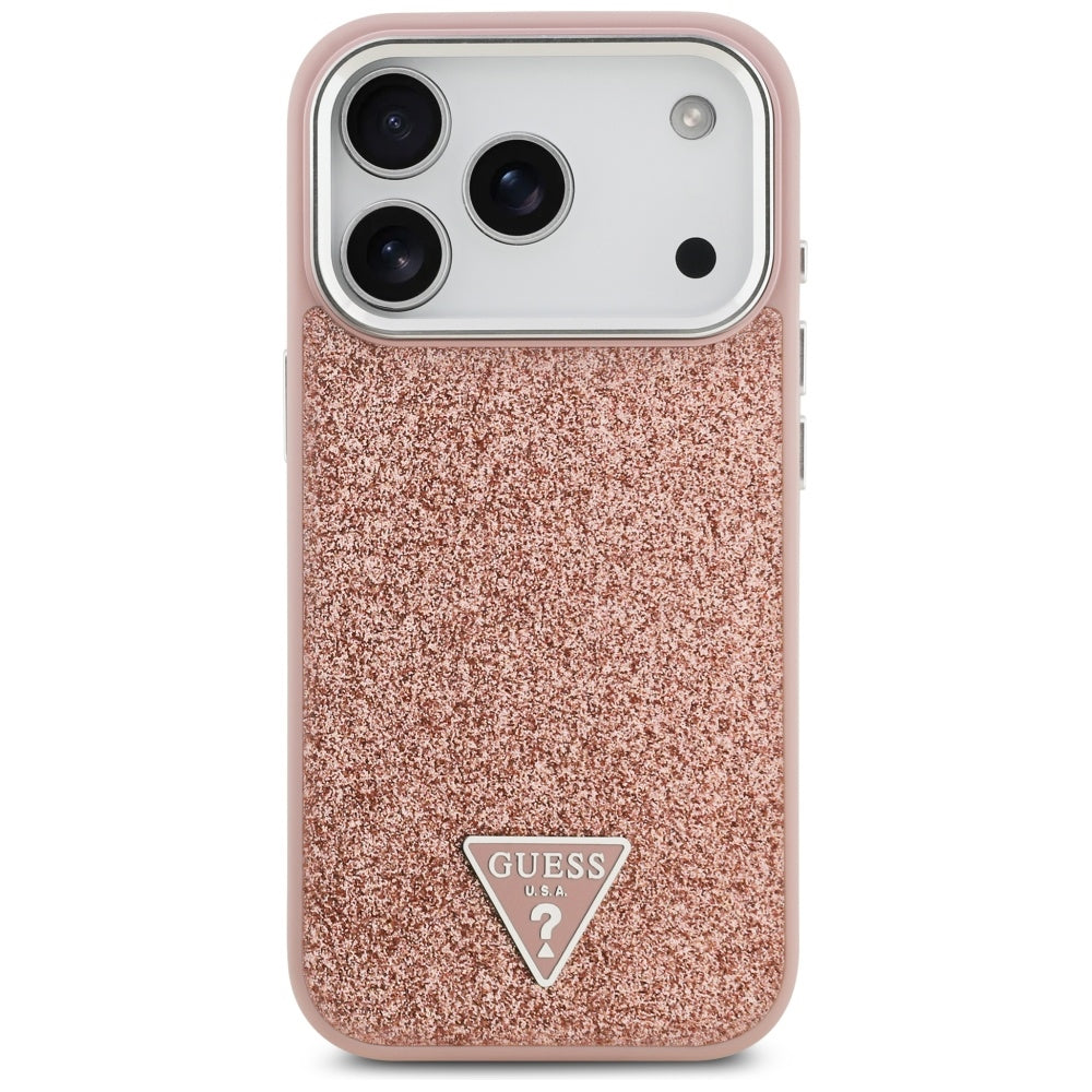 Калъф MagSafe за Apple iPhone 17 Pro, Guess, Glitter Triangle Logo, Розов