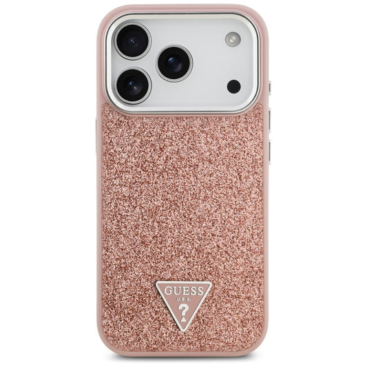 Калъф MagSafe за Apple iPhone 17 Pro, Guess, Glitter Triangle Logo, Розов