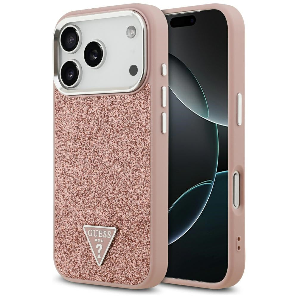 Калъф MagSafe за Apple iPhone 17 Pro, Guess, Glitter Triangle Logo, Розов