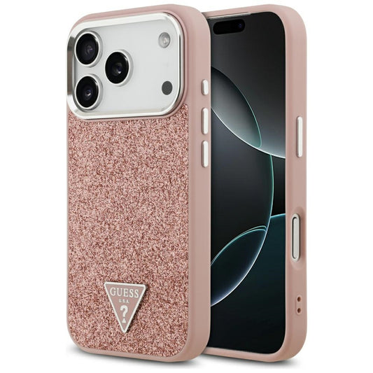 Калъф MagSafe за Apple iPhone 17 Pro, Guess, Glitter Triangle Logo, Розов