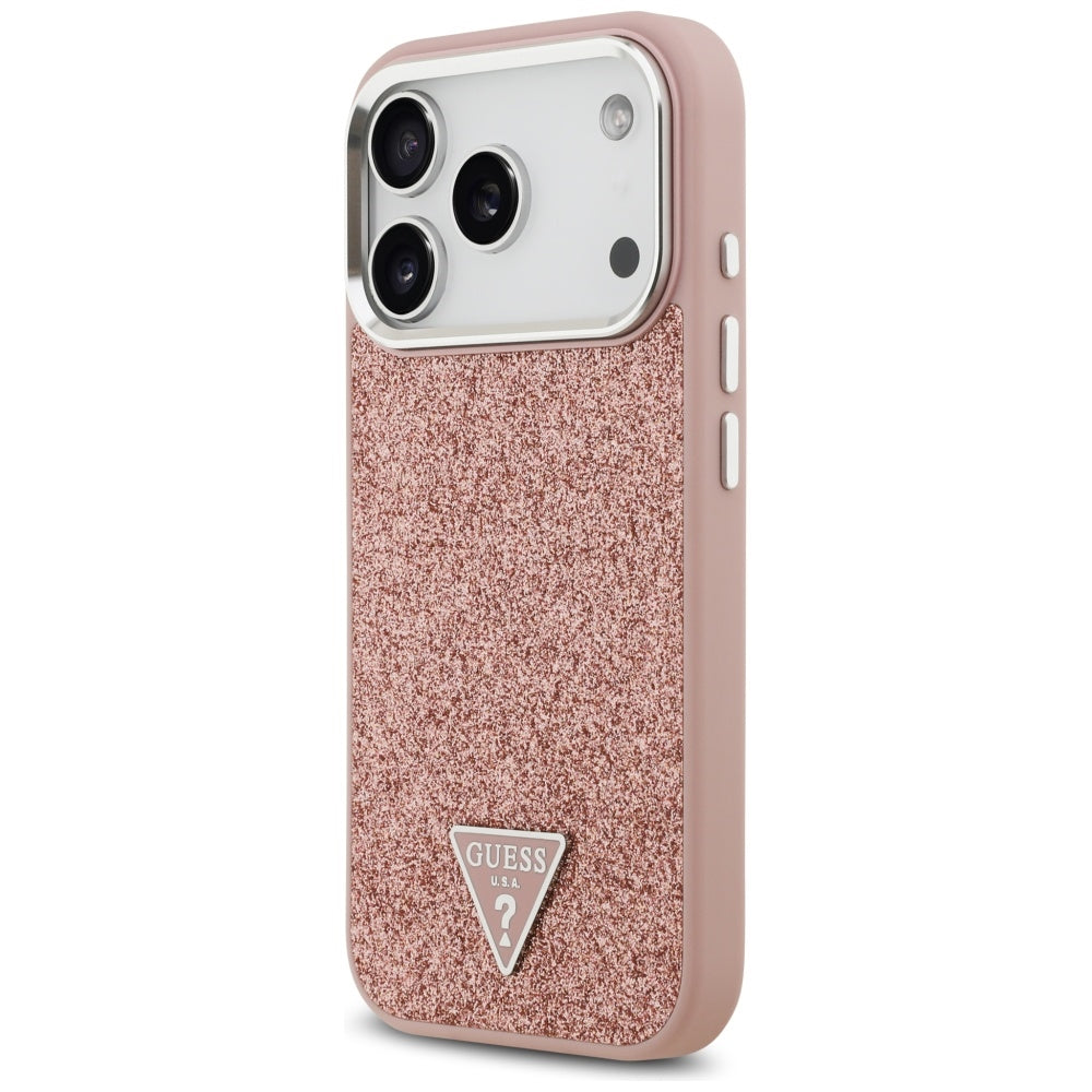 Калъф MagSafe за Apple iPhone 17 Pro, Guess, Glitter Triangle Logo, Розов