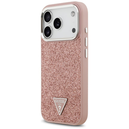 Калъф MagSafe за Apple iPhone 17 Pro, Guess, Glitter Triangle Logo, Розов