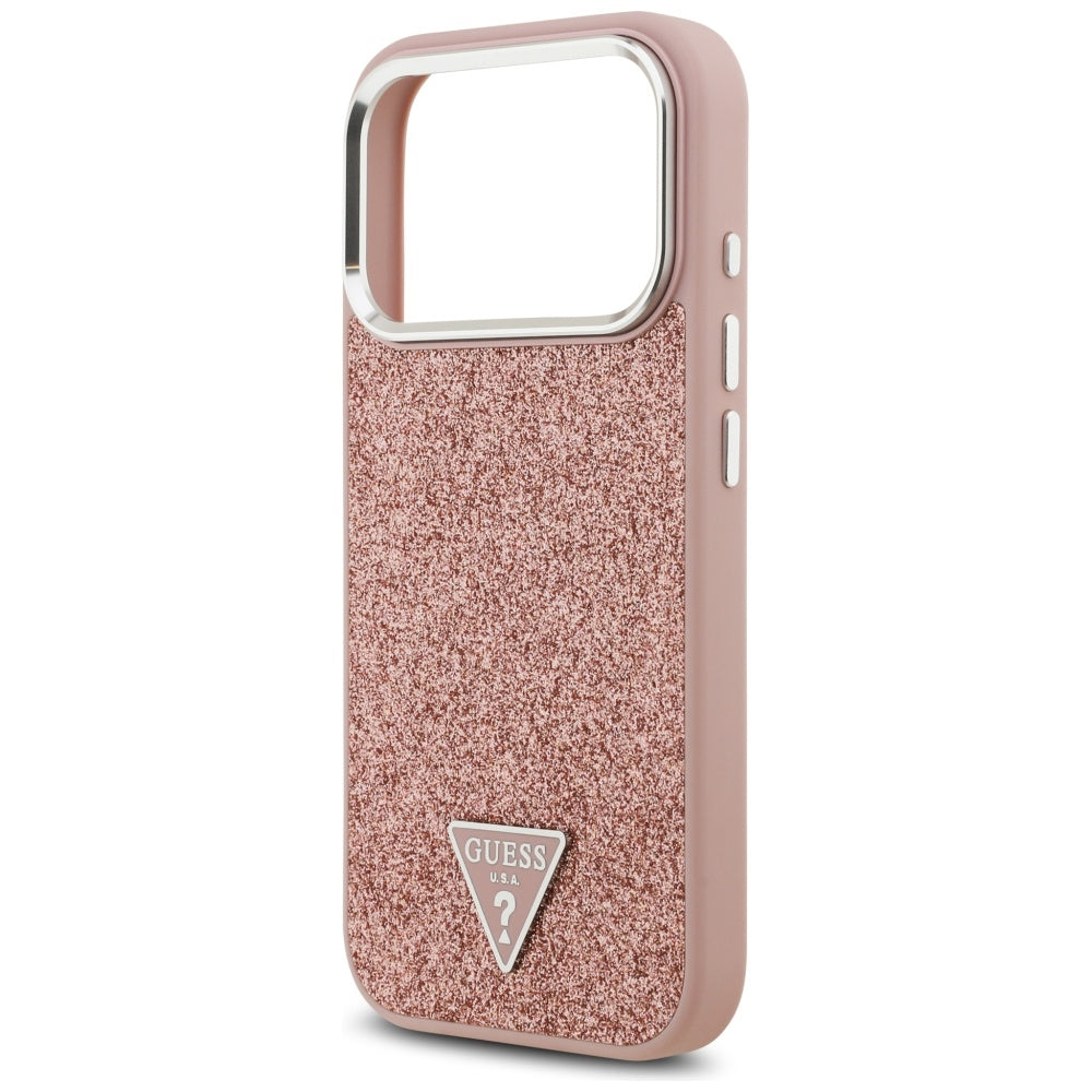 Калъф MagSafe за Apple iPhone 17 Pro, Guess, Glitter Triangle Logo, Розов