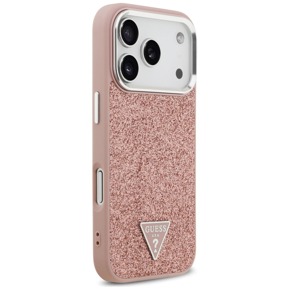 Калъф MagSafe за Apple iPhone 17 Pro, Guess, Glitter Triangle Logo, Розов