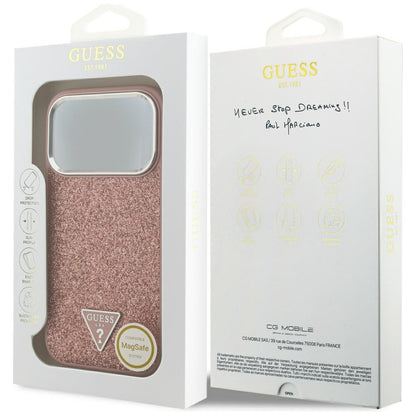 Калъф MagSafe за Apple iPhone 17 Pro, Guess, Glitter Triangle Logo, Розов