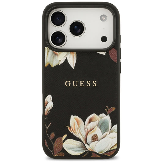Калъф MagSafe за Apple iPhone 17 Pro, Guess, Grained Flowers, Черен