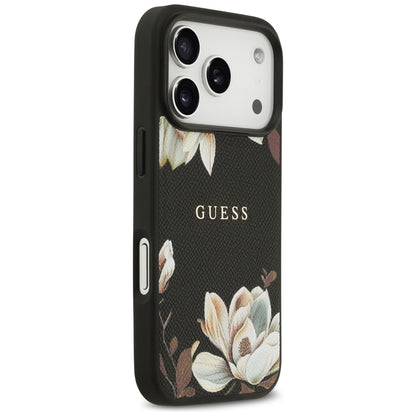 Калъф MagSafe за Apple iPhone 17 Pro, Guess, Grained Flowers, Черен