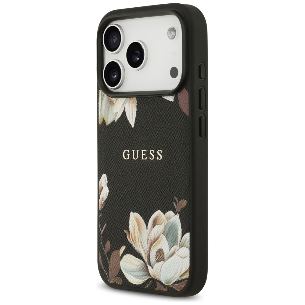 Калъф MagSafe за Apple iPhone 17 Pro, Guess, Grained Flowers, Черен