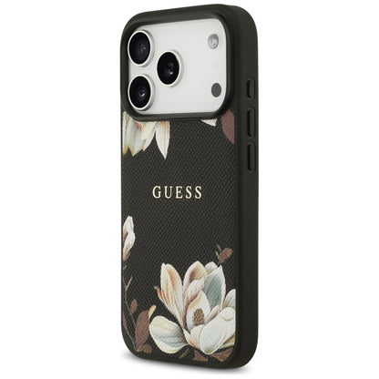 Калъф MagSafe за Apple iPhone 17 Pro, Guess, Grained Flowers, Черен