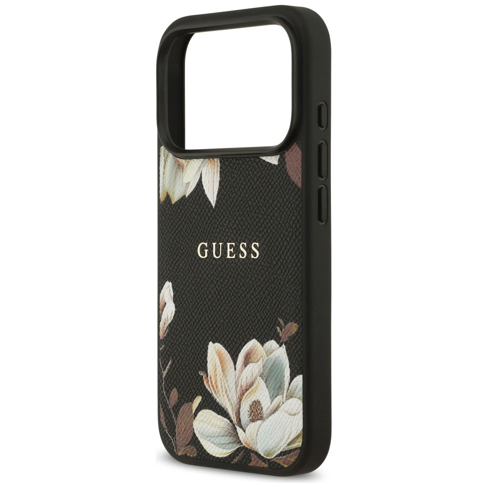 Калъф MagSafe за Apple iPhone 17 Pro, Guess, Grained Flowers, Черен