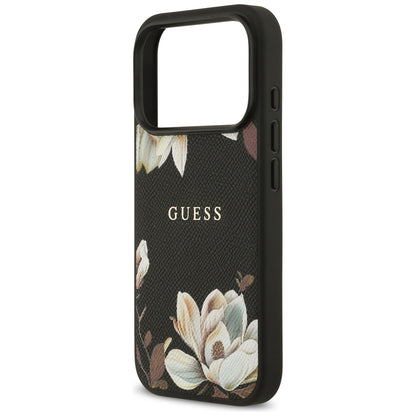 Калъф MagSafe за Apple iPhone 17 Pro, Guess, Grained Flowers, Черен