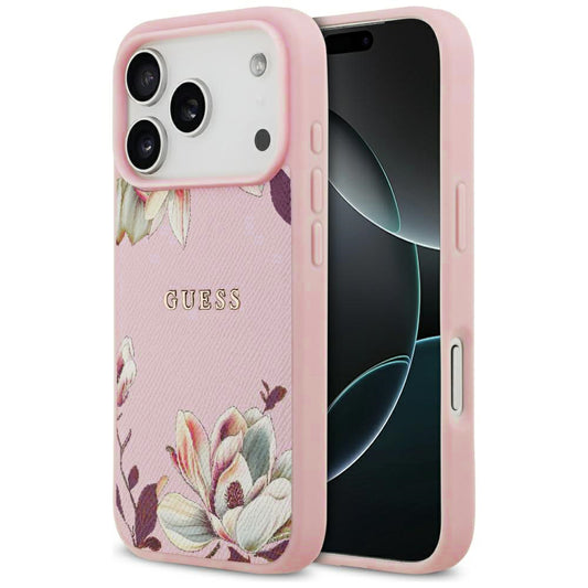 MagSafe Case for Apple iPhone 17 Pro, Guess, Grained Flowers, Pink