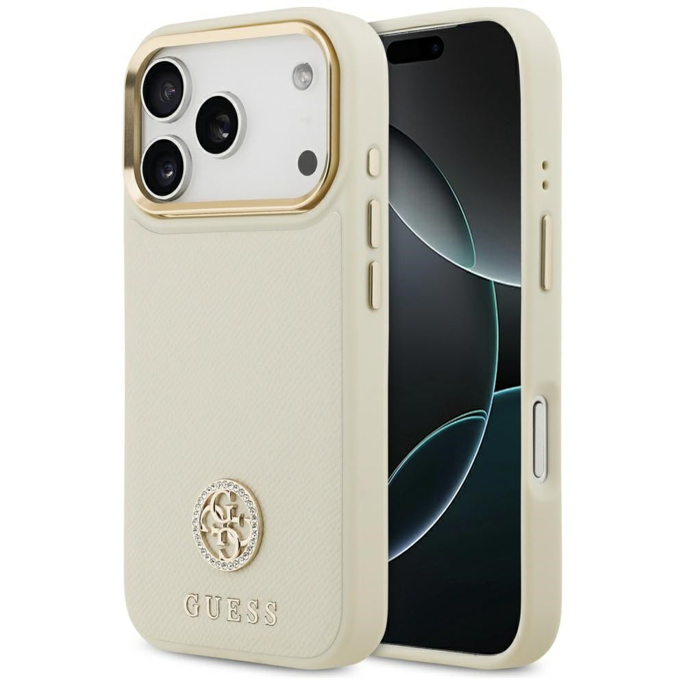 Калъф MagSafe за Apple iPhone 17 Pro, Guess, Grained Strass Logo, Бежов