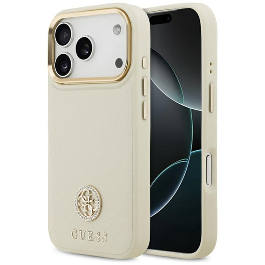 Калъф MagSafe за Apple iPhone 17 Pro, Guess, Grained Strass Logo, Бежов