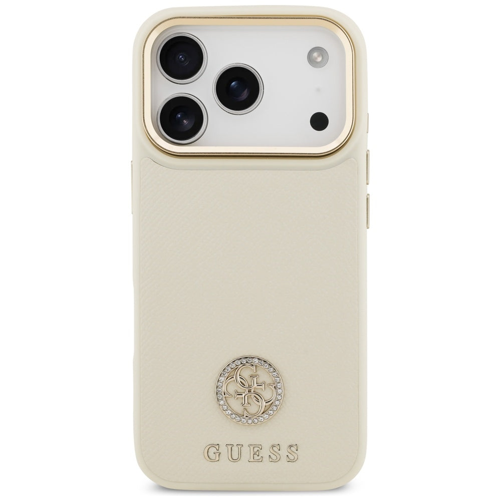 Калъф MagSafe за Apple iPhone 17 Pro, Guess, Grained Strass Logo, Бежов