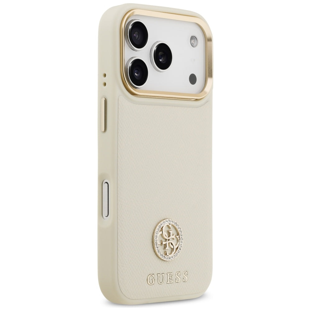 Калъф MagSafe за Apple iPhone 17 Pro, Guess, Grained Strass Logo, Бежов